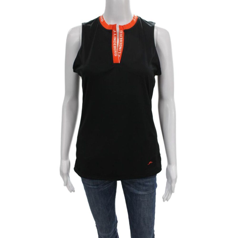 J. Lindeberg Womens Basic Sleeveless Collared Zip Tank Black Polyester Size M
